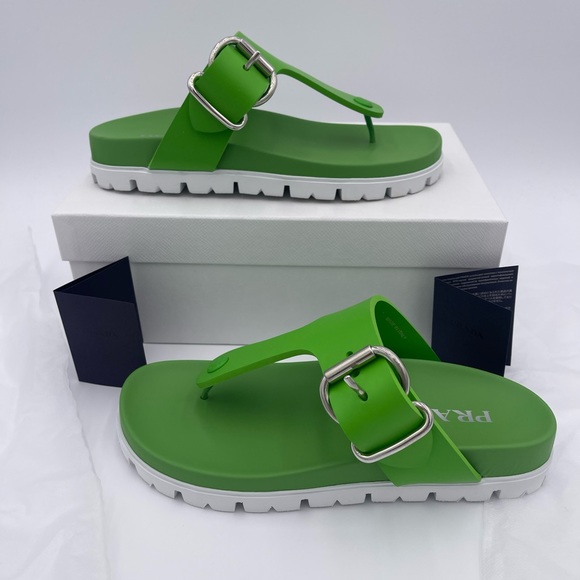 Prada Rubber flip-flops Fussbett Buckle Tongue Green 38 - Picture 3 of 8